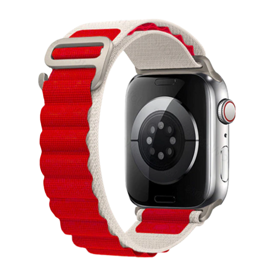 E2M Apple Watch 42-44-45-49MM KRD-26 Alpine Çift Renkli Kırmızı Kordon