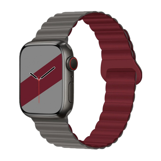 E2M Apple Watch 42-44-45-49MM KRD-06 Deri Bükme Çift Renkli Bordo Kordon