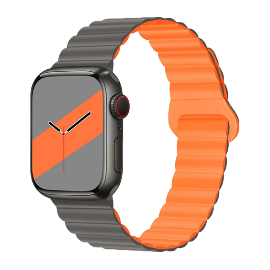 E2M Apple Watch 42-44-45-49MM KRD-06 Deri Bükme Çift Renkli Gri Kordon