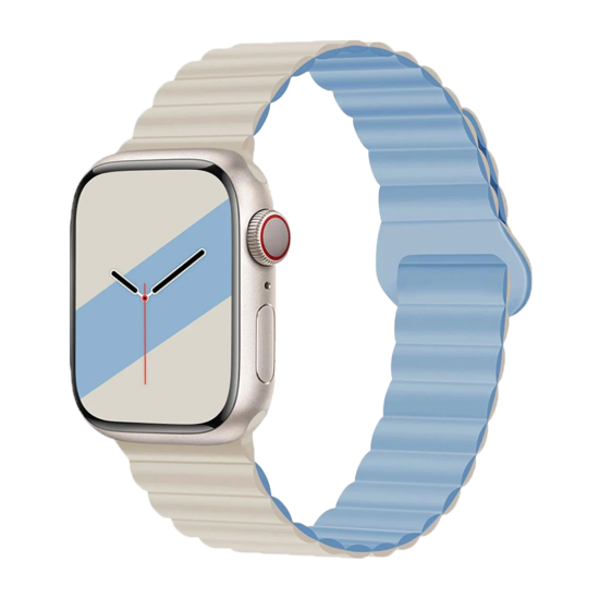 E2M Apple Watch 42-44-45-49MM KRD-06 Deri Bükme Çift Renkli Mavi Kordon