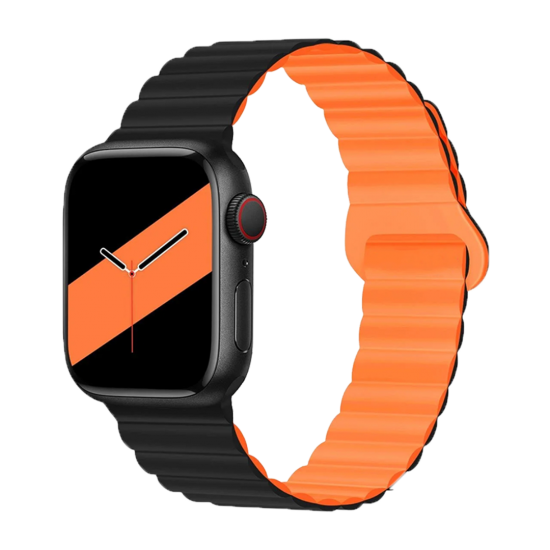 E2M Apple Watch 42-44-45-49MM KRD-06 Deri Bükme Çift Renkli Turuncu Kordon