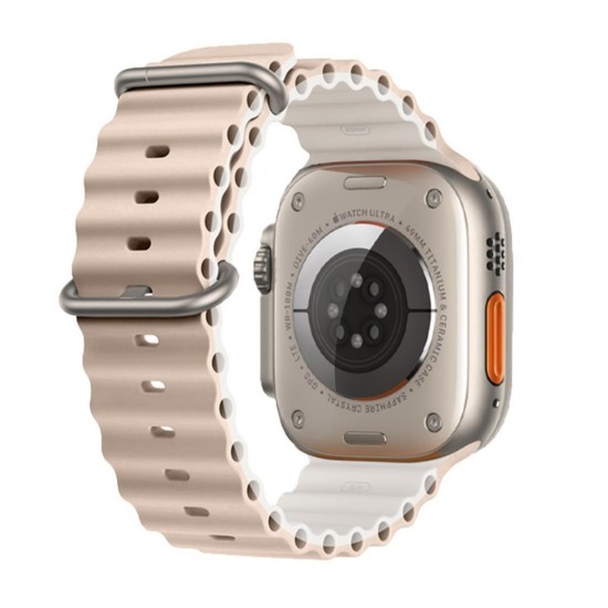 E2M Apple Watch 38-40-41MM KRD-28 Ocean Çift Renkli Krem Kordon