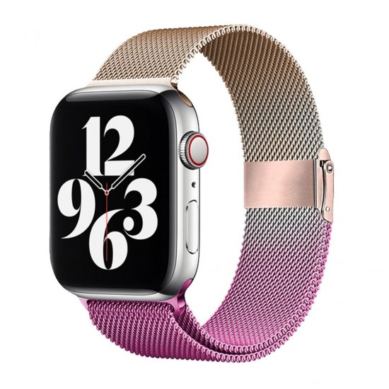 E2M Apple Watch 42-44-45-49MM KRD-31 Metal Çift Renkli Pembe Kordon