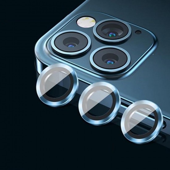 BİNANO Metal Ring Iphone 12 Pro Max Lens Koruyucu 3'Lü Takım Mavi