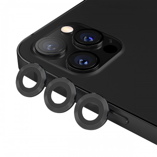 BİNANO Metal Ring Metal Ring Iphone 12 Pro Lens Koruyucu 3'Lü Takım Siyah