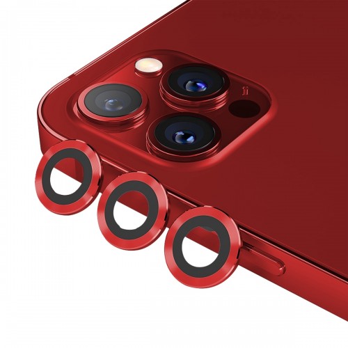 BİNANO Metal Ring Metal Ring Iphone 12 Pro Max Lens Koruyucu 3'Lü Takım Kırmızı