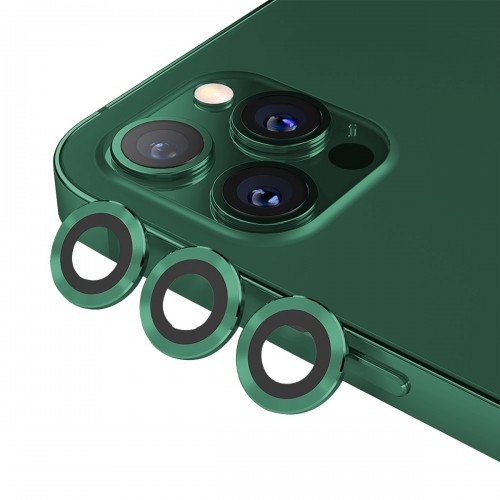 BİNANO Metal Ring Metal Ring Iphone 12 Pro Lens Koruyucu 3'Lü Takım Koyu Yeşil