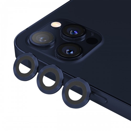 BİNANO Metal Ring Metal Ring Iphone 12 Pro Max Lens Koruyucu 3'Lü Takım Lacivert