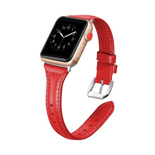 BİPOWER Apple Watch 42-44mm KRD13 Deri Kordon Kırmızı