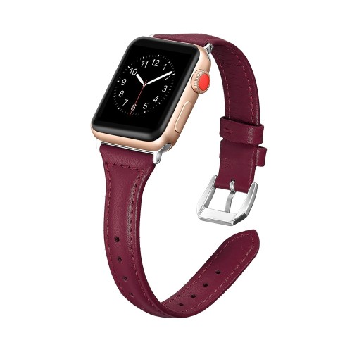BİPOWER Apple Watch 38-40mm KRD13 Deri Kordon Bordo