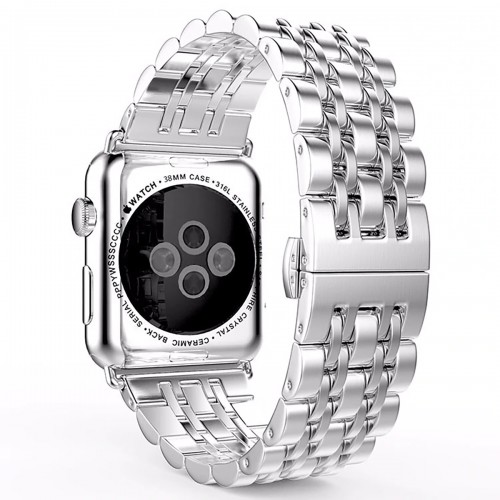 BİPOWER Apple Watch 42-44mm KRD7 Metal Kordon Gümüş