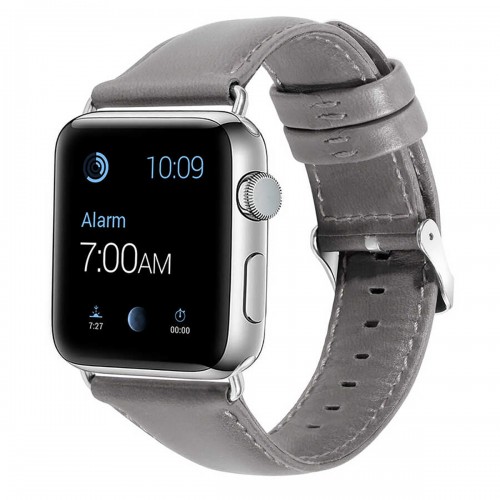 BİPOWER Apple Watch 42-44mm KRD10 Deri Kordon Gri̇