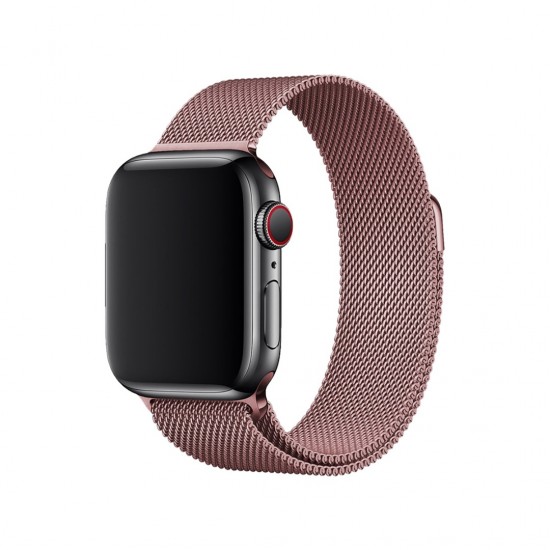 BİPOWER Apple Watch 42-44mm KRD1 Metal Hasır Roze Altın Kordon