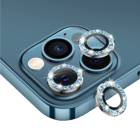 Binano iPhone 12 Pro Max Diamond Kamera Koruyucu Mavi