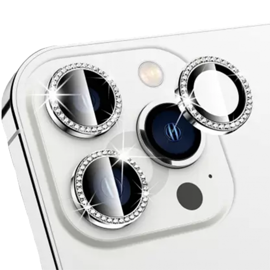 BİNANO Iphone 14 Pro/14 Pro Max Taşlı Kamera Koruyucu Silver