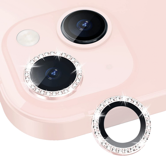 Binano Iphone 13/13 Mini  Taşlı  Kamera Koruyucu Pembe
