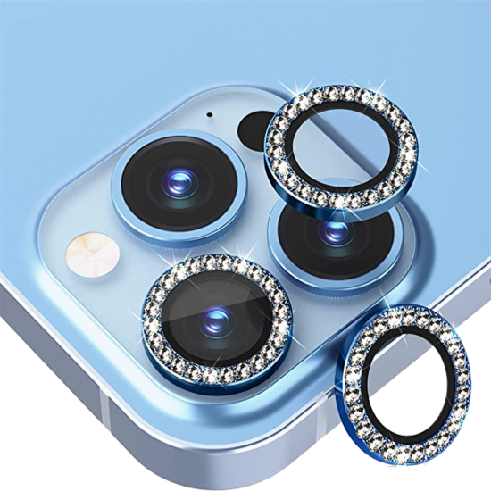 Binano Iphone 13 Pro/13 Pro Max Taşlı Mavi Kamera Koruyucu