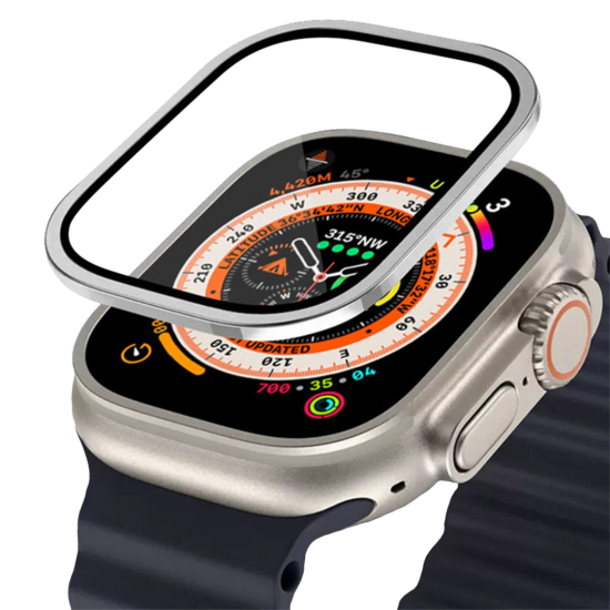 BİNANO Apple Watch Ultra 49mm Metal Çerçeveli Ekran Koruyucu Gümüş BİNANO Apple Watch Ultra 49mm Metal Çerçeveli Ekran Koruyucu Gümüş
