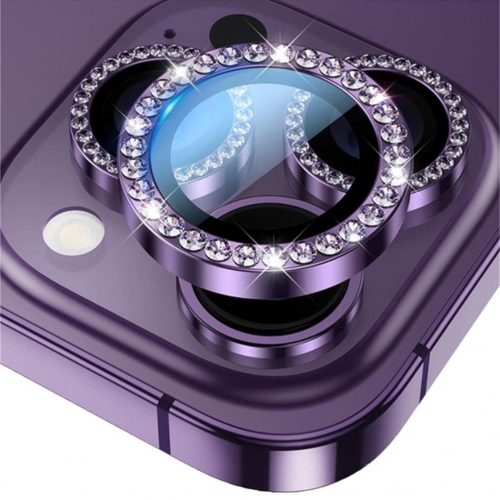 BİNANO Iphone 15 Pro/15 Pro Max Taşlı Mor Kamera Koruyucu