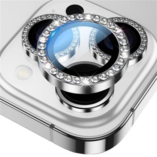 BİNANO Iphone 15 Pro/15 Pro Max Taşlı Silver Kamera Koruyucu