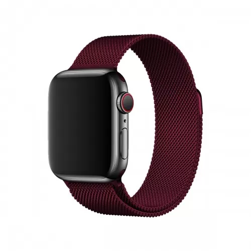 BİPOWER Apple Watch 42-44mm KRD1 Metal Hasır Kordon Bordo