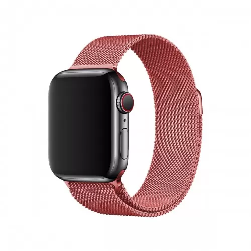 BİPOWER Apple Watch 42-44mm KRD1 Metal Hasır Kordon Koyu Pembe
