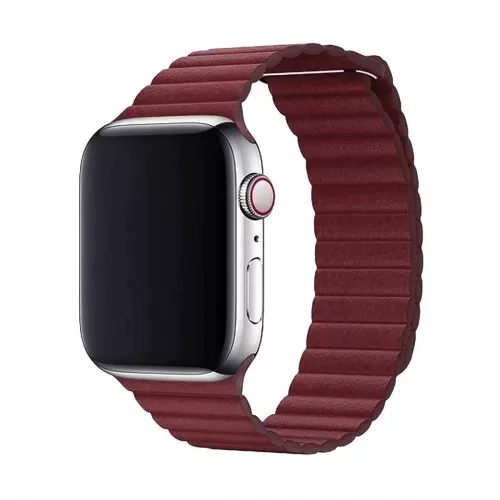 BİPOWER Apple Watch 42-44mm KRD6 Deri Bükme Kordon Bordo